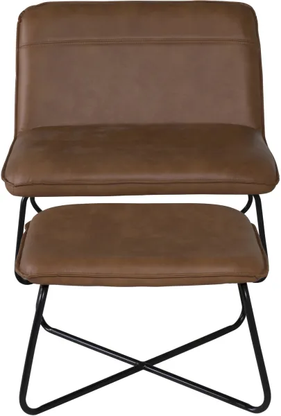 VENTURE DESIGN X-πολυθρόνα lounge με υποπόδιο - καφέ PU και μαύρο σίδερο