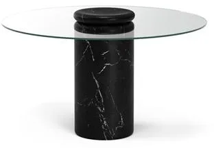 Karakter Castore Τραπέζι φαγητού Ø130 Nero Marquina Μάρμαρο/Διαφανές Γυαλί